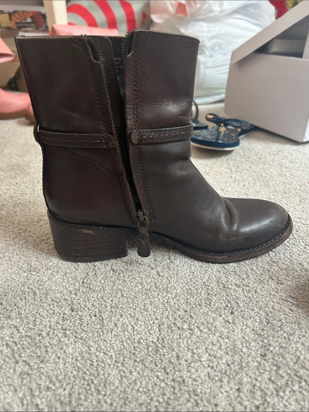 Tory Burch Dark Brown Leather Ankle Booties with Side Buckle